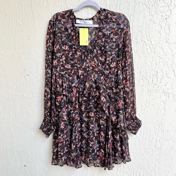 IRO Beaumont mini dress floral pattern size FR 40 / US 8 black pink - Picture 2 of 8